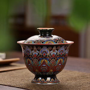 唐卡敦煌陶瓷两才金银错盖碗茶具泡茶器家用茶碗单个高档功夫茶具