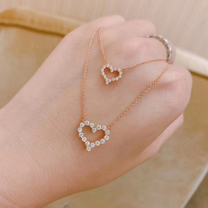 欧洲代购 tiffany/蒂芙尼 18k金 爱心镶钻 吊坠心形 锁骨链项链女