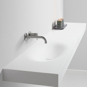 白色人造石哑光挂墙式一体双盆洗漱台洗手盆台上盆单盆洗脸盆定制