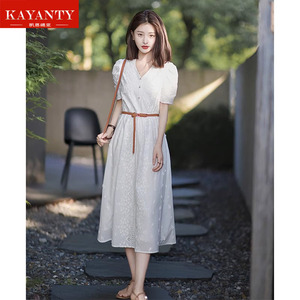 KAYANTY优雅超仙女长裙2024年夏季新款淑女风法式气质白色连衣裙