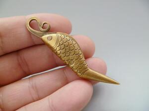 纯铜鱼形小刀黄铜迷你小鱼刀开箱小铜刀挂件折叠刀钥匙扣铜玩礼物