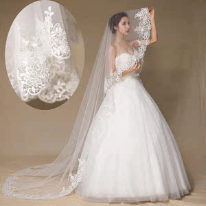新娘结婚头纱蕾丝3米长白色唯美韩式蒙面拖地婚纱配饰头饰 精品