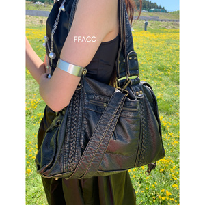 FFACC 法式复古旅游黑色包单肩斜挎包托特包大包女大容量包包