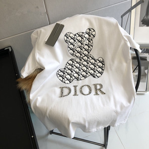 dior/迪奥新款小熊字母印花镶钻logo短袖圆领时尚t恤男女同款tee