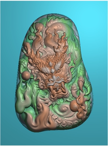扫描无线条霸气龙随型火焰龙牌大头龙挂件精雕图浮雕玉雕521jdp