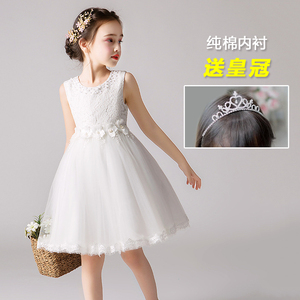女童公主裙幼儿园儿童白色连衣裙小女孩蓬蓬纱裙表演礼服粉女宝宝