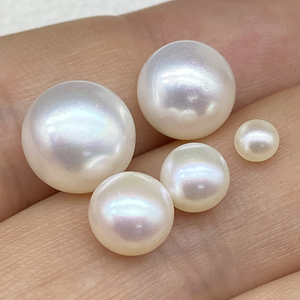 珍珠裸珠散珠馒头珠适合做吊坠淡水真珍珠半孔耳钉材料扁圆3-11mm
