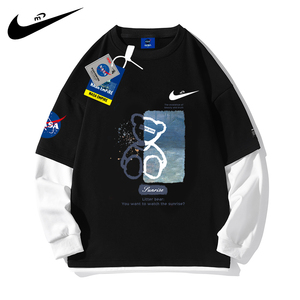 耐克顿潮联名nasa潮牌小熊印花圆领卫衣2021年秋季新款港风宽松男