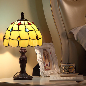 宜轩卧室床头灯具欧美式复古简约彩色玻璃暖色创意可调光LED台灯