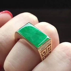 翡翠男戒指马鞍戒指 阳绿厚装方形戒指18k金镶嵌南非钻石英治32147