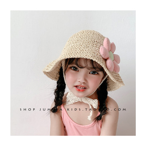 韩国儿童夏季草帽花朵女童公主女宝宝海边太阳帽遮阳帽婴儿帽子夏
