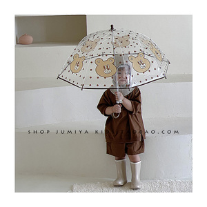韩系可爱小熊儿童雨伞男孩女孩1岁2岁3宝宝幼儿园卡通长柄透明伞