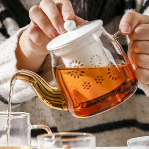 耐热耐高温玻璃花茶壶陶瓷过滤网茶水分离烧水煮茶单壶小号可加热