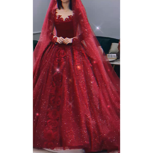 法式红色婚纱礼服2024新款新娘高级质感小个子大拖尾宫廷风主纱女