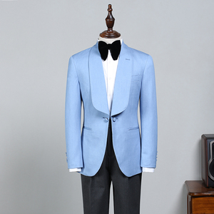 话森英伦复古天蓝色青果领西装礼服男士韩版修身宴会婚礼西服外套