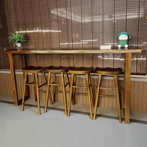 实木吧台桌酒吧桌奶茶店休闲桌家用高脚桌客厅靠墙自然边吧台桌椅