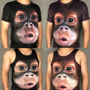 灵活的猴子印花短袖3D大码男装T恤衫大肚腩胖子衣服大嘴猩猩半袖