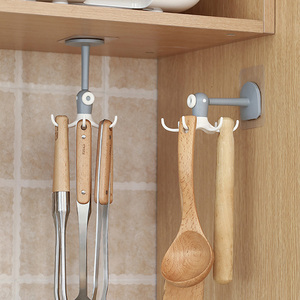 可旋转挂钩厨房免打孔强力无痕多功能壁挂式六爪粘钩收纳锅铲挂架