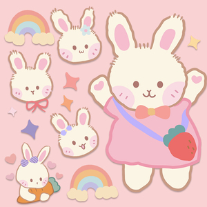 卡通可爱粉色兔子ins风贴画行李箱旅行箱笔记本电脑平板ipad贴纸