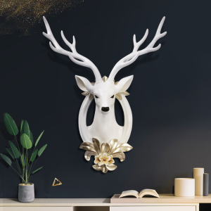 欧式招财鹿头壁挂客厅背景墙面装饰品创意玄关墙上挂件动物头壁饰