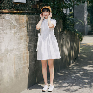 森女日系学生2019新款流行夏季裙子女白色POL…