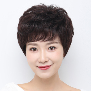 中老年妈妈假发女短卷发仿真假发真发全真人发光头女人假发全头套