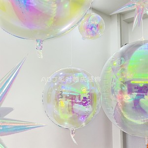 炫彩虹变色气球镭射圆形五角星水滴爆炸星铝膜气球装饰布置飘空氦