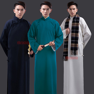 中式长袍马褂相声服大褂民国上海滩许文强演出服教书先生立领长衫