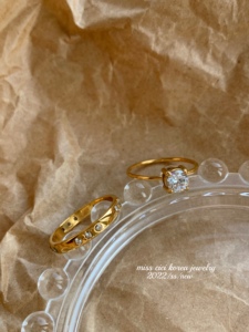 【新品8折】韩国设计款 钛钢镀18K金闪耀锆石气质优雅百搭 戒指女