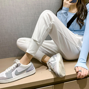 白色运动裤女夏季薄款高腰显瘦九分卫裤春秋宽松百搭束脚休闲裤子