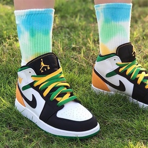 适配aj1 mid se air jordan白绿橙黄绿油画风扎染鸳鸯鞋带
