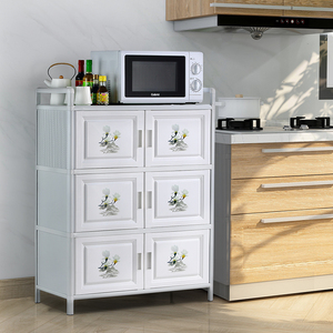 碗柜家用厨房收纳柜子储物柜带门铝合金立式碗橱柜农村落地置物架