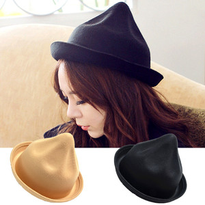2020韩版秋冬新款女士可爱纯色尖尖帽卷边仿羊毛呢礼帽巫女帽子