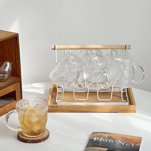 ins风冰川纹玻璃杯具套装家庭用待客厅带把手柄喝水杯子咖啡杯架