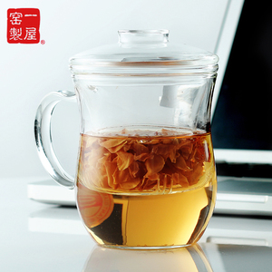 一屋窑高硼硅耐热玻璃茶具花草绿茶杯FH-361玻璃内胆过滤办公茶杯