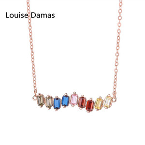 韩国代购Louise DamasS925拼色同款锁骨链女超仙彩虹一字锆石项链