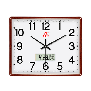 上海三五牌钟表555电子日历挂钟客厅简约现代石英钟方形静音壁挂