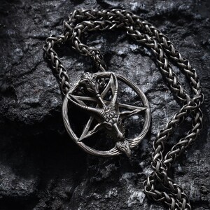 朋克潮牌ins倒五芒星撒旦羊头男士项链酷潮嘻哈街头欧美霸气挂链