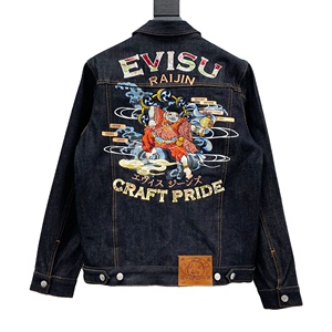 代购潮牌evisu福神外套王一博同款刺绣雷神牛仔夹克情侣休闲上衣