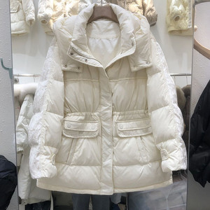 2021冬装新款连帽羽绒服女中长款韩版时尚亮片收腰90白鸭绒外套爆