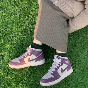 air jordan 1 mid aj1 防滑复古 粉紫葡萄 女子篮球鞋 555112-500
