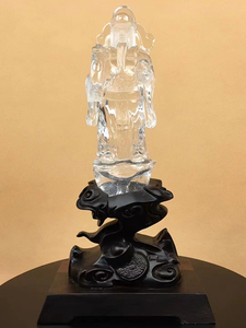 天然白水晶雕刻财神爷摆件家用办公室神像店铺客厅