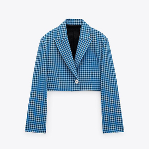 3015653 ur zara新款潮搭时尚修身格子短款西装外套女03015653400