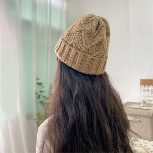 韩版冬季厚实保暖护耳针织帽日系麻花纹男女休闲翻边羊驼毛毛线帽