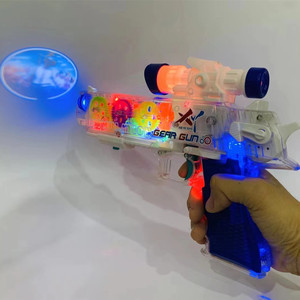 新款儿童电动玩具枪投影齿轮枪塑胶3岁男孩玩具透明灯光音乐会响