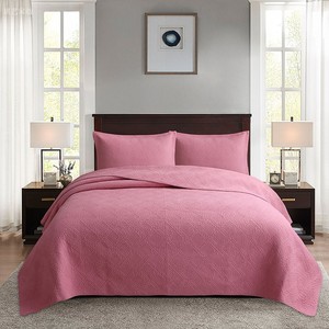 纯棉素色床盖现代简约风高档绣花三件套外贸绗缝空调被夹棉厚床单