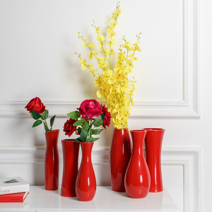 结婚红色陶瓷花瓶现代简约创意客厅摆件家居家饰干花花器插花瓷器