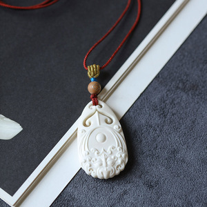 饕鬄纹鹿角项链吊坠手工雕刻手把件吊坠包挂件饰品挂饰文玩1451