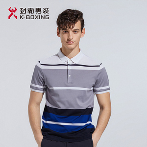 劲霸男装t恤 2020夏季新款 高档桑蚕丝时尚休闲条纹男士短袖t恤衫