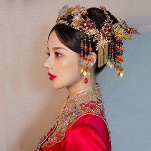 粉黛新娘金色重工中式秀禾新娘头饰古装汉服出阁跟妆写真摄影饰品